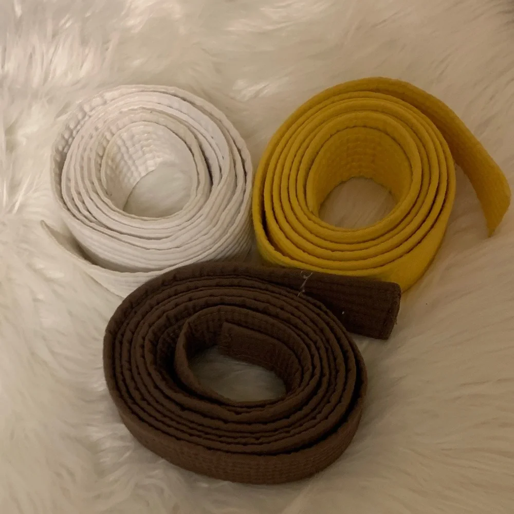 Set of Kids Martial Arts Belts in White, Yellow, and Brown